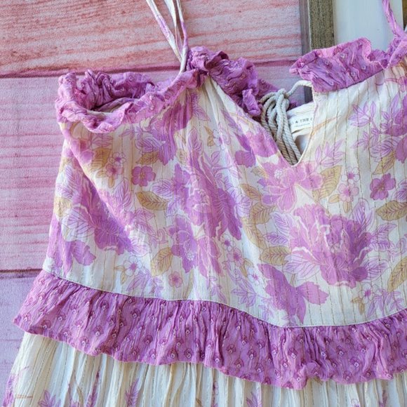 Spell Pink/White Coco Lei Lilac Floral Metallic Strappy Boho Midi Dress/Gown XXL - Picture 6 of 12